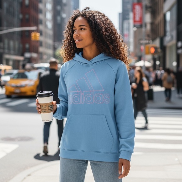 New Adidas Blue Badge of Sport Fleece Hoodie Pullover Sweatshirt Running Gym XS - Picture 3 of 7